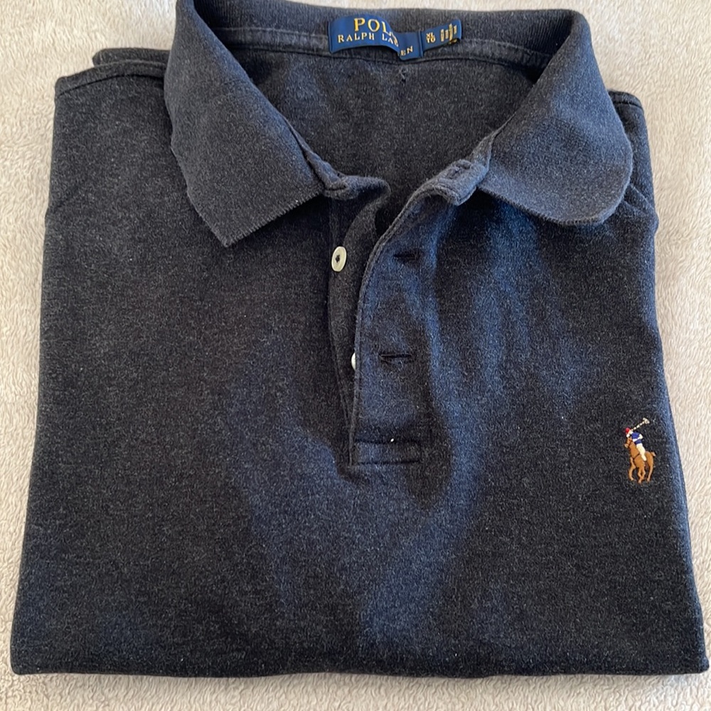 Men’s charcoal polo, Ralph Lauren polo.